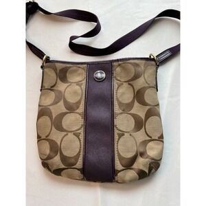 Coach Legacy Signature C Monogram And Deep Purple Stripe Crossbody Bag